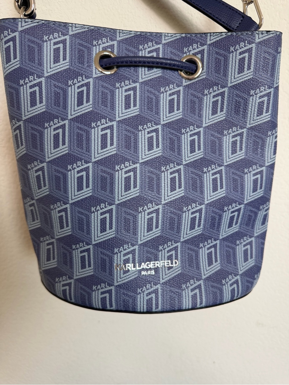 Karl Lagerfeld Navy Blue Monogram Bucket Messenger Bag
